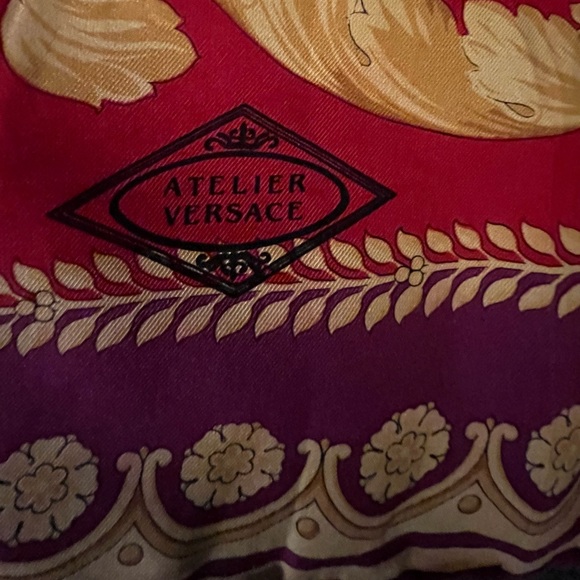 Versace 100% Silk Scarf. Hand Rolled. Multicolor. Made in Italy. 35”. - Picture 3 of 16